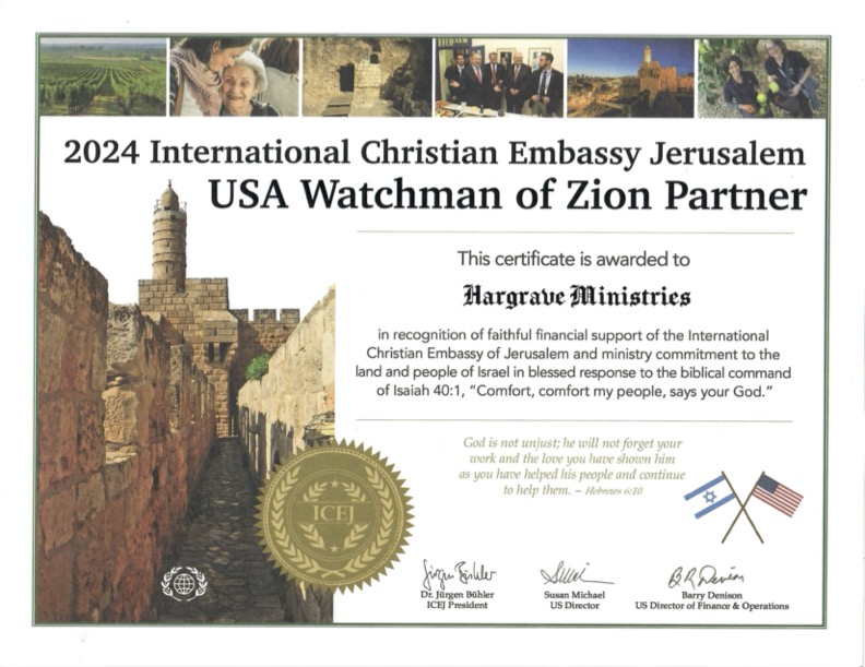 2024 ICEJ Partner Certificate Help in Time of Need